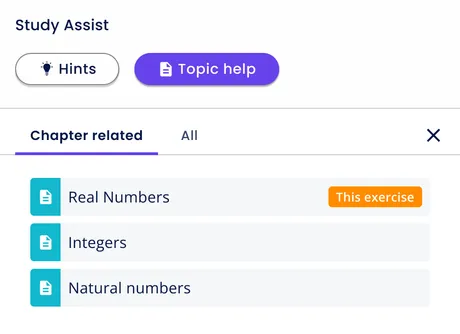 Study Assist feature showing hints and topic help